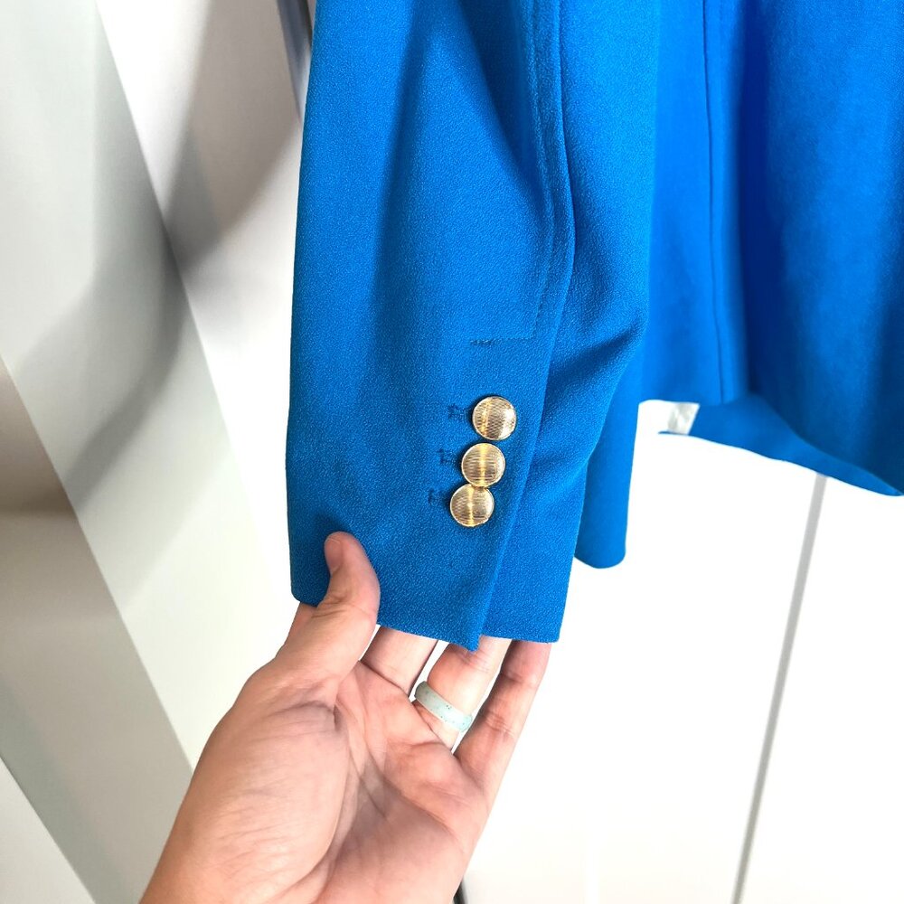 Zara Blue Double-Breasted Gold-Button Blazer Professional Old Money Size XL - Picture 8 of 8
